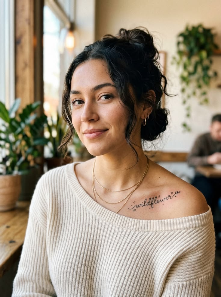 Fine Line Cursive Collarbone Script